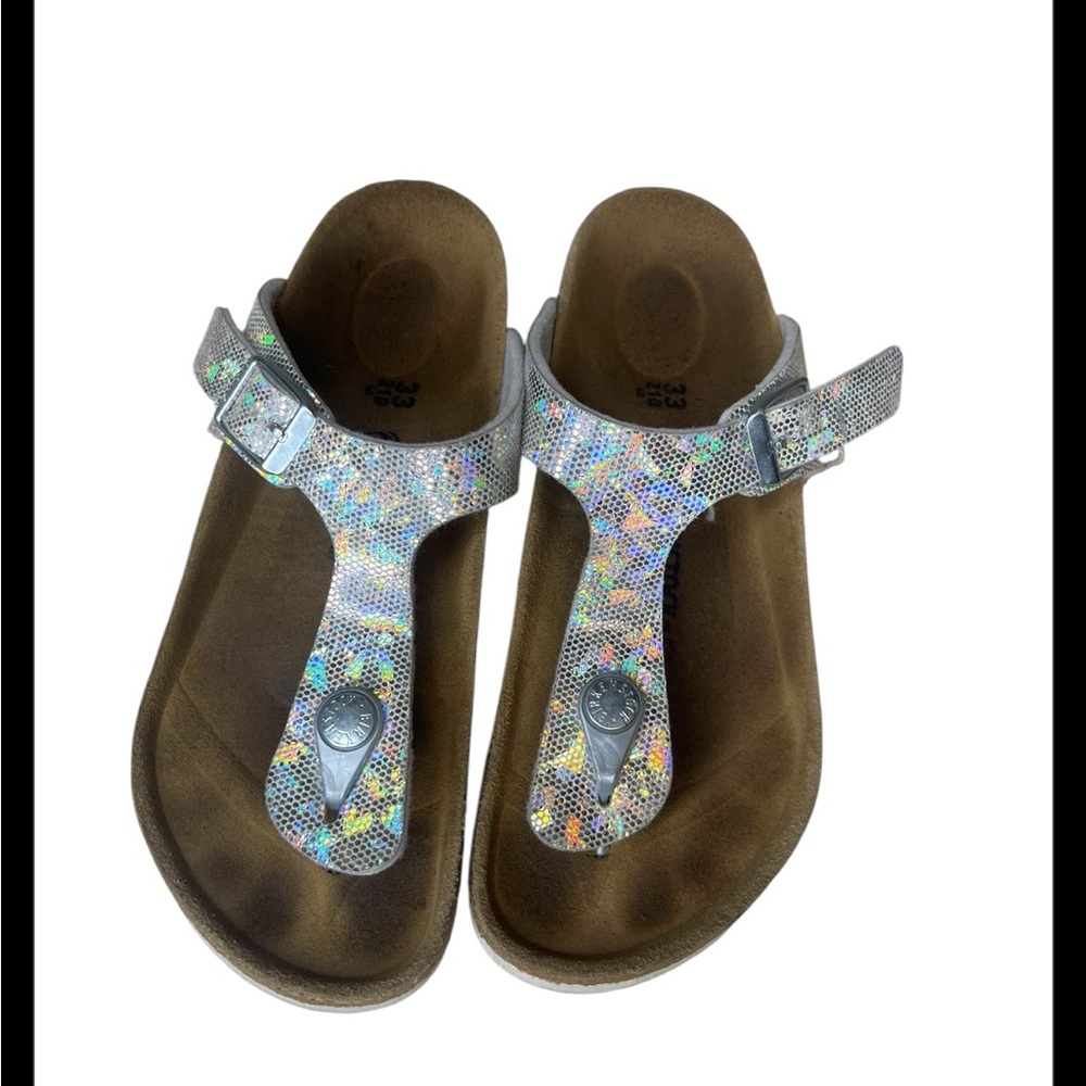 Birkenstock Girls size 33 Holgraphic Thong Slip On Hard Bottom - Picture 3 of 9